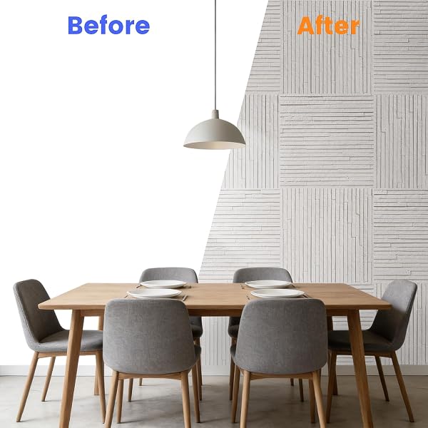 ZOETEOZ 6 PCS 3D WHITE WATERFALL FAUX STONE WALL PANELS, 11.8’‘ X 11.8’’ X 0.2”, LAYERED STONE EFFECT, SUITABLE FOR INDOOR/OUTDOOR WALL DECOR, LIVING ROOM TV BACKDROP, BEDROOM, KITCHEN (5.8 SQ. FT.)