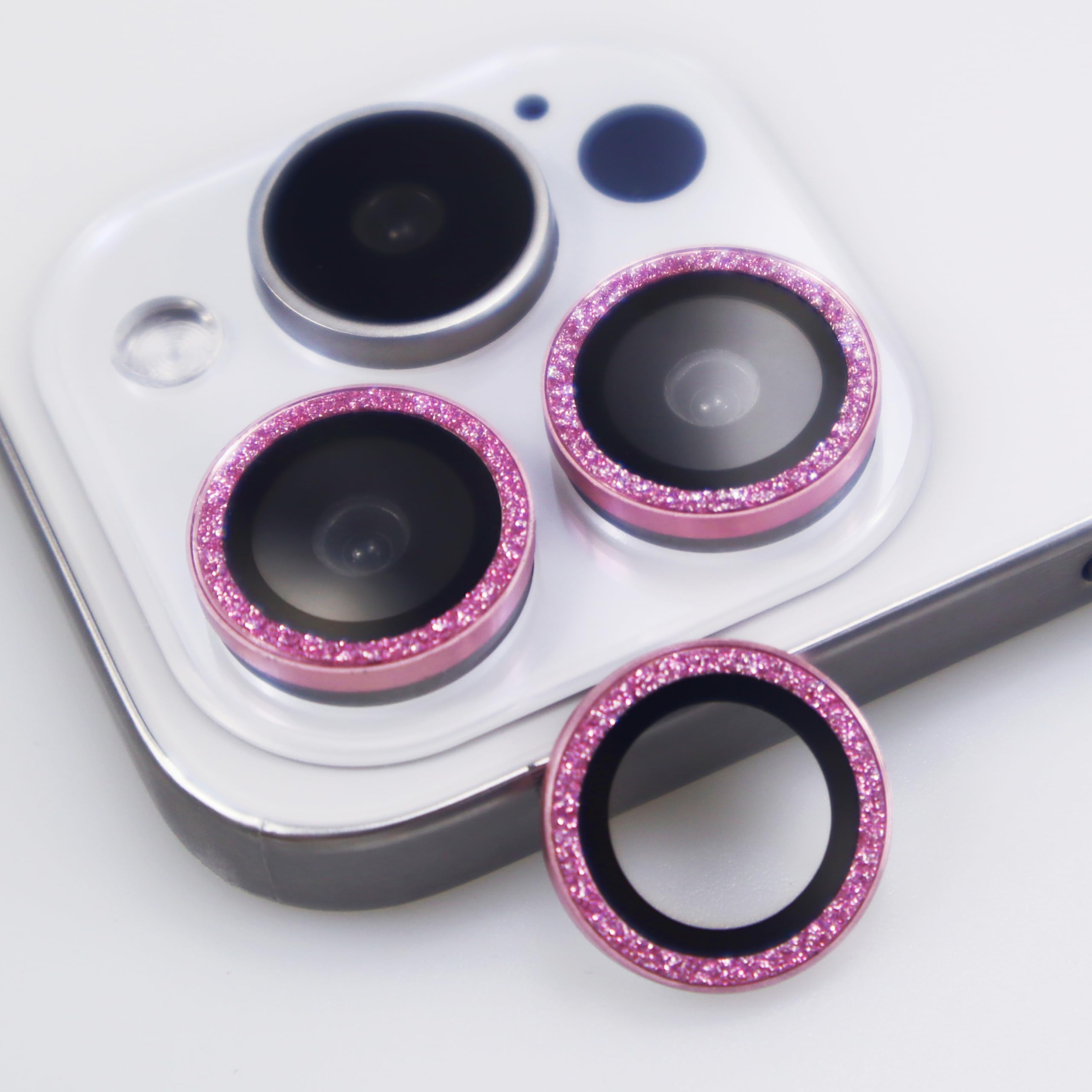 Photo 1 of BONVAN for iPhone 16 Pro/16 Pro Max Camera Lens Protector Bling Glitter Metal Crystal Tempered Glass Screen Accessories Sparkly Lens Cover for iPhone 16Pro / 16Pro Max (Pink)