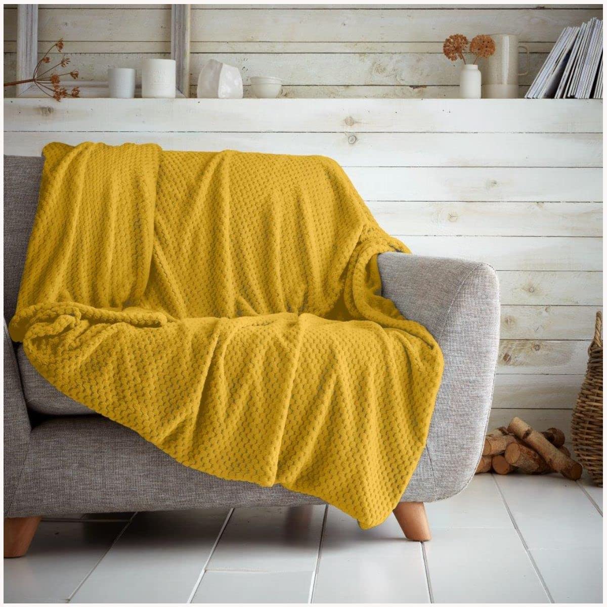 Teddy Soft Throw, Fluffy Blankets for Sofas or Settees, Luxury Sofa Throws, Ochre, 150 X 200 cm