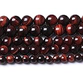 Natural Red Tiger Eye Beads Gemstone Round Crystal Energy Jade Stone Beads for Jewelry Making DIY Bracelet Necklace 1 Strand 15.5inch 60PCS 6MM