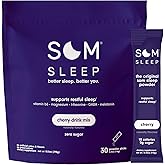 Som Sleep, Calm Sleep Aid Powder Drink Mix, 3mg Melatonin, Magnesium, Vitamin B6, L-Theanine & GABA – Vegan, Zero Sugar, Keto Friendly – Cherry, 30-Pack