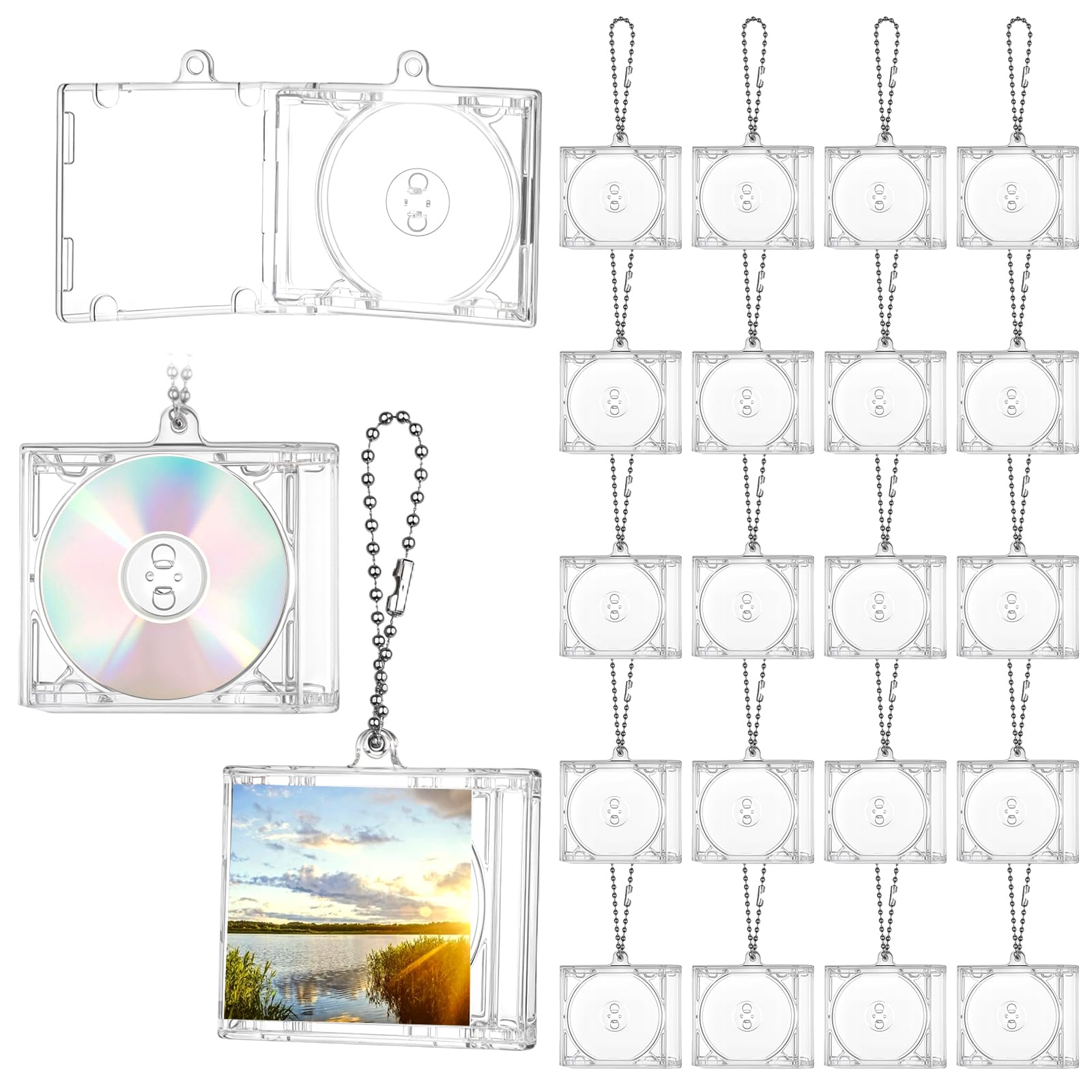 Photo 1 of 20 Pcs Mini Cd Keychain Album Cases Plastic Cd Cases Clear DVD Cover Bulk DVD Jewel Keyring Music Blank Mini Compact Disc Holder Pendant Personalized for DIY Backpack Hanging Decor Gifts