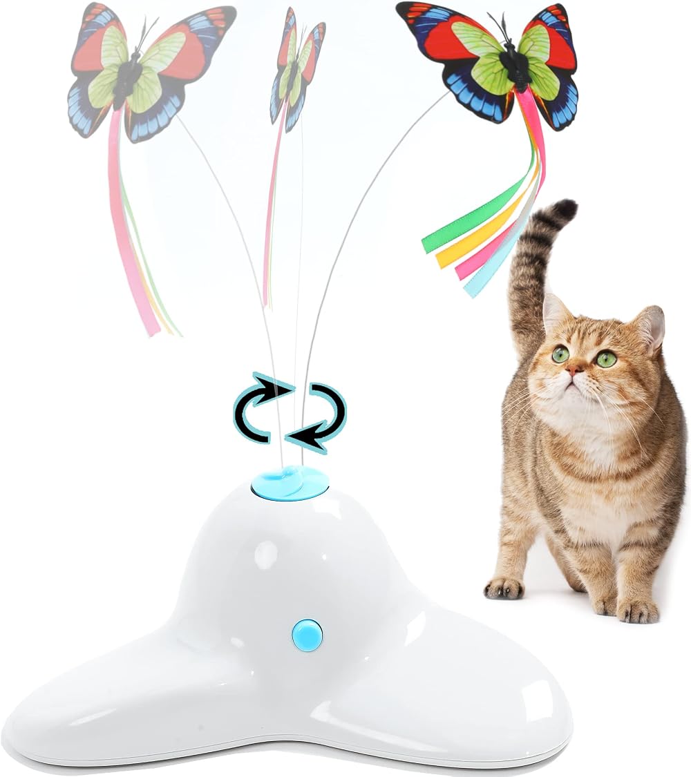 Vealind Interactive Cat Toy Cream White 360° Rotating Butterfly Teaser