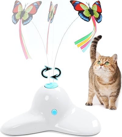 Vealind Interactive Cat Toy Cream White 360° Rotating Butterfly Teaser