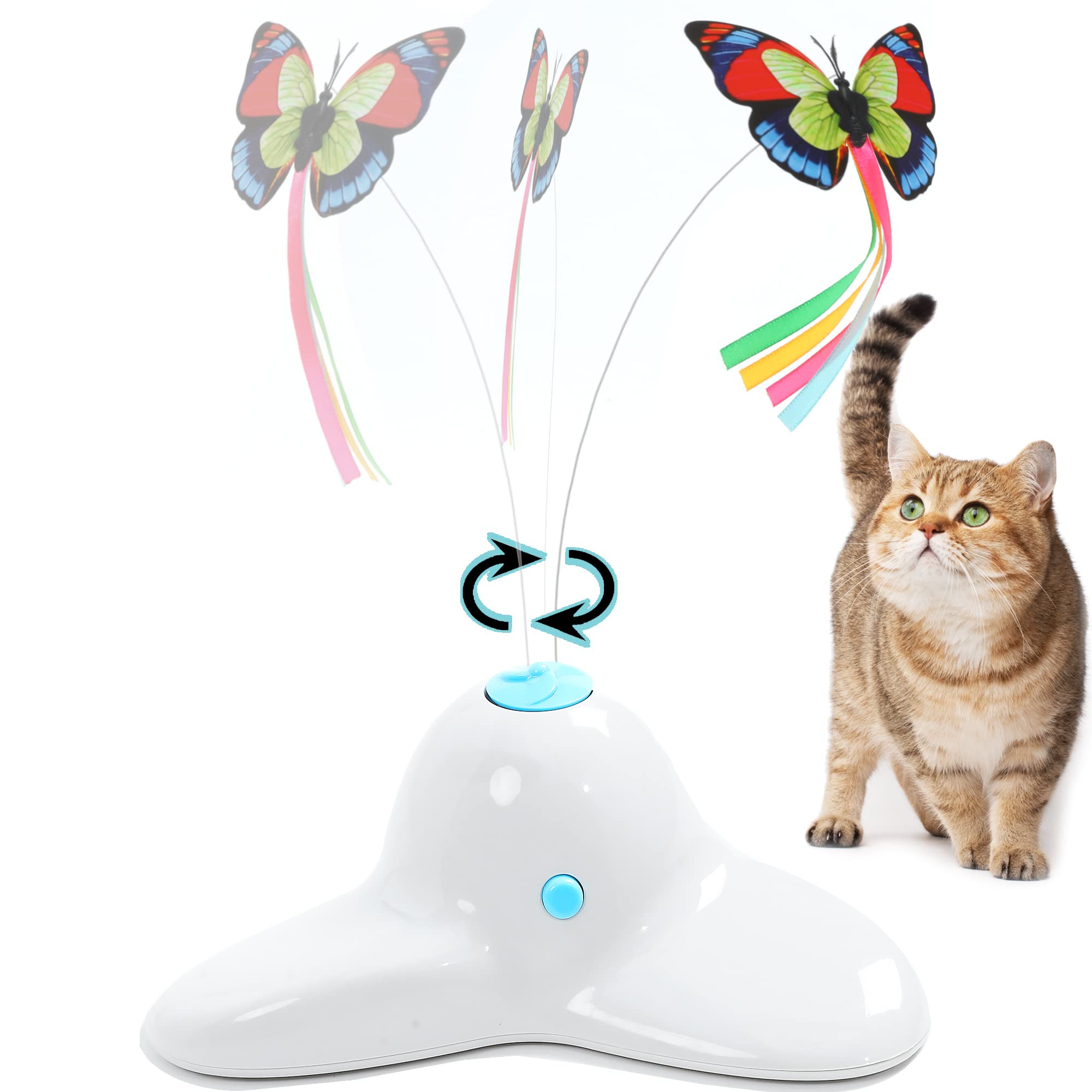 Vealind Interactive Cat Toys for Indoor Cats Smart Cat Feather Toy Rechargeable Kitty Toys with Butterfly Teaser 360° Electric Rotating Toys (Cream White)