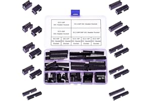 Yoeruyo 2.54mm IDC Box Header Kit, Dual Row Straight Box Header Connector IDC Sockets， 6/8/10/14/20/26/30/34/40Pin Straight Pin Connector IDC Box Headers (Exclude 16Pin IDC Header)