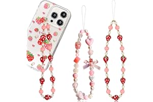 Neptniopllab Phone Charms Strap-Pink Bow Strawberry Cherry Charm Strap Universal Lanyard Wrist Chain String for Phone Case