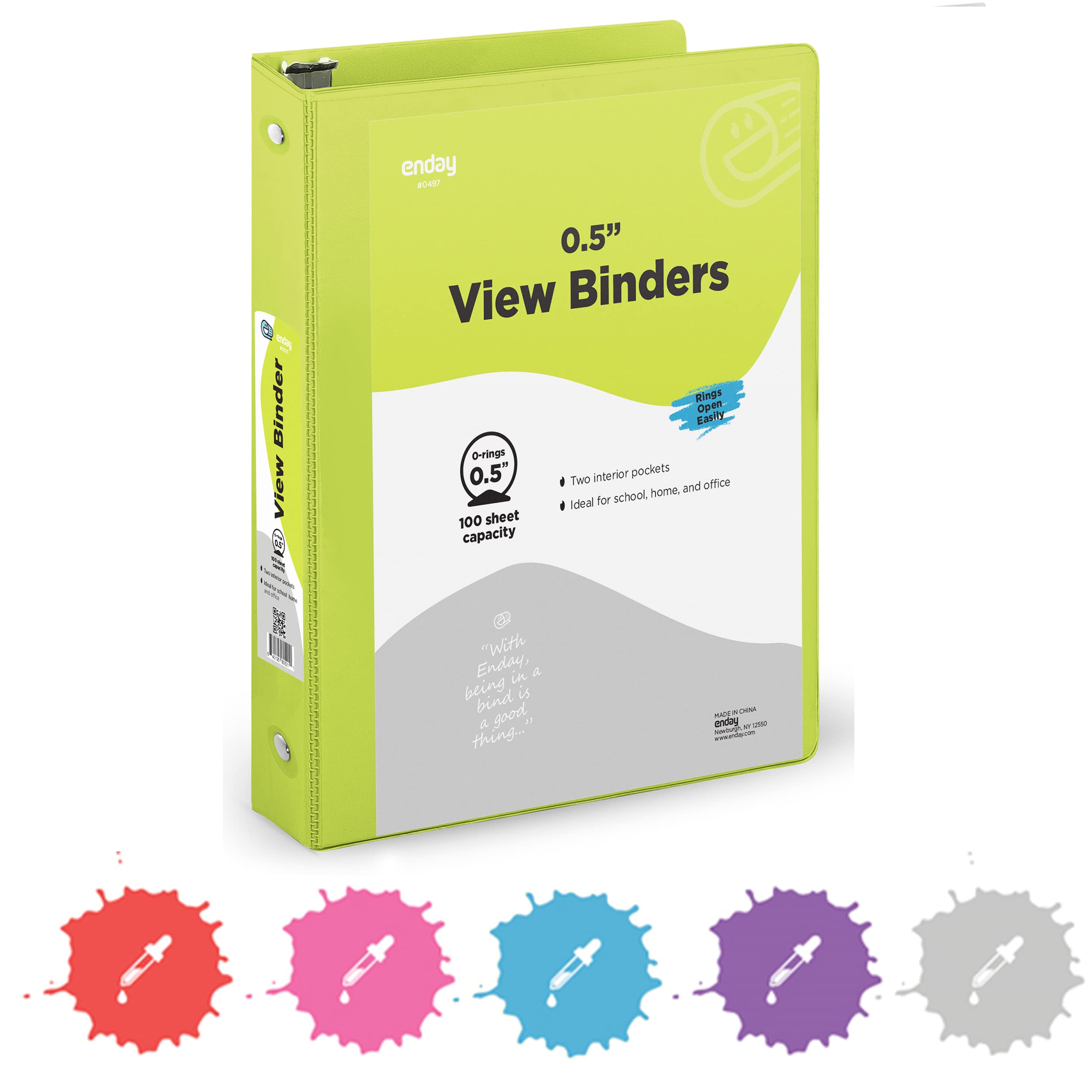 Photo 1 of ½ Inch 3 Ring Binder .5 inch Green Clear View Cover with 2 Inside Pockets, Colored School Supplies Office and Home Binders – by Enday