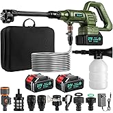 Cordless Pressure Washer Battery Powered;1100PSI Portable Cordless Power Washer,with Brushless Motor,2 Packs Battery&Charger,6-in-1 Nozzle,Foam Cannon,3 Power Level; Pressure Washer for Home,Car,Yard