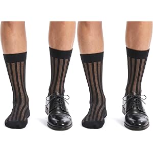 Amaxiu 2 Pairs Mens Casual Business Dress Socks, Mens Silk Sheer Dress Sock | Casual Business Formal Suit Stockings, Soft Thi