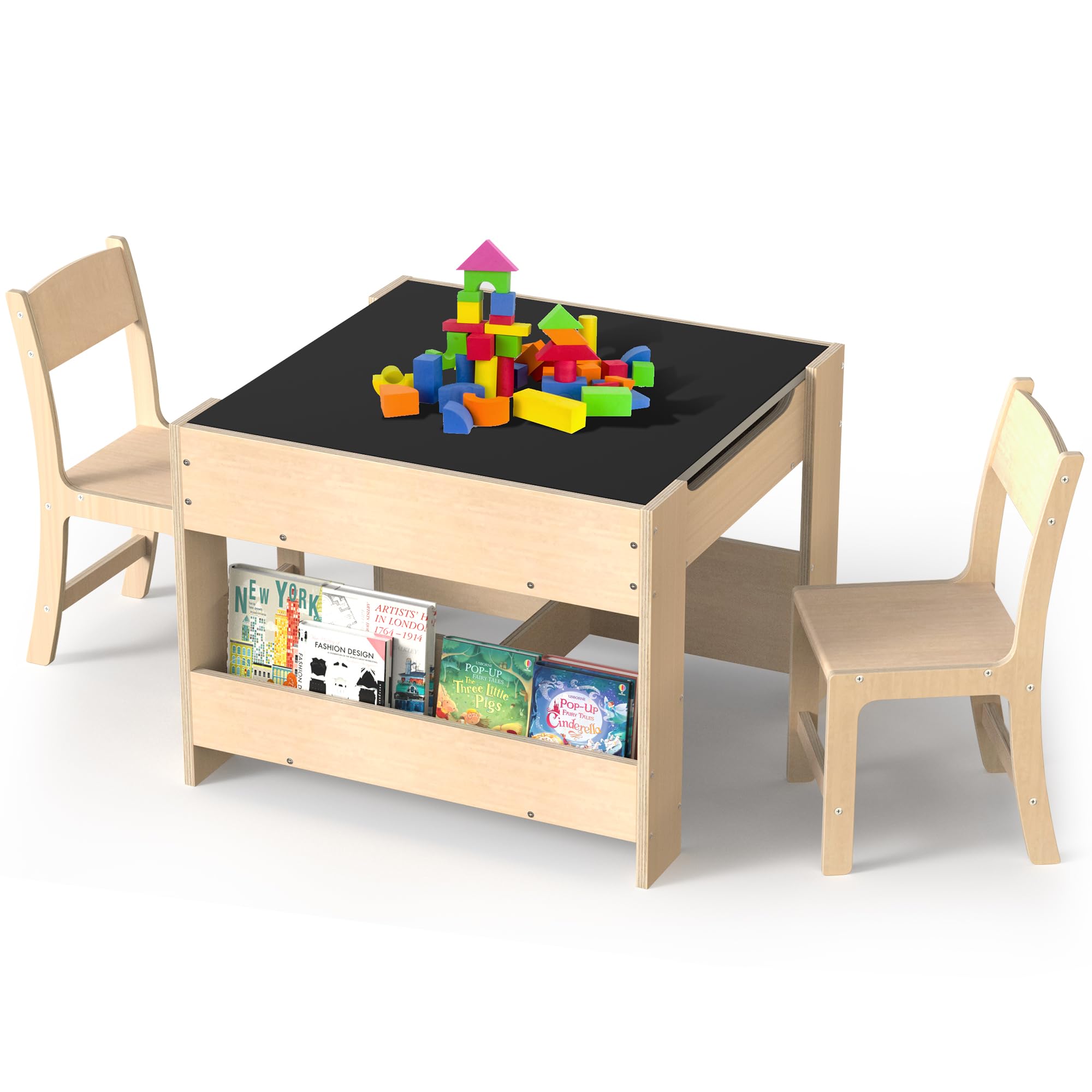 4-in-1 Kids Wooden Activity Desk & Chair Set – Birch Plywood Table with ...