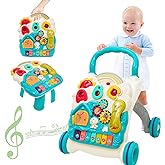Sit-to-Stand Learning Walker 3 in1 Baby Walker Early Education Activity Center with Weight Design Sounds Music Phone Multifunctional Removable Play Panel Push Walker Toddler Toy Gift for Boys Girls