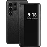 Flip Case for Samsung Galaxy S25 Ultra Case S View, Frosted Translucent Window Clear View Folio Protective Phone Case, 360 Degree Full Body Shockproof Flip Cover Case for Samsung S25 Ultra 5G (Black)