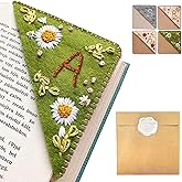 Personalized Hand Embroidered Corner Bookmark, 26 Letters Hand Stitched Felt Corner Letter Bookmark, Cute Flower Embroidery Bookmarks for Book Reading Lovers Meaningful Gift (Summer,A