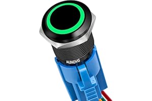 AUNOVG 19mm Latching Push Button Switch - Mini Switch, 12v Waterproof Switch, interruptor para carro for car Switch,Power Switch on Off,auto Light Switch,Marine switches(Black Shell,Green Switch)