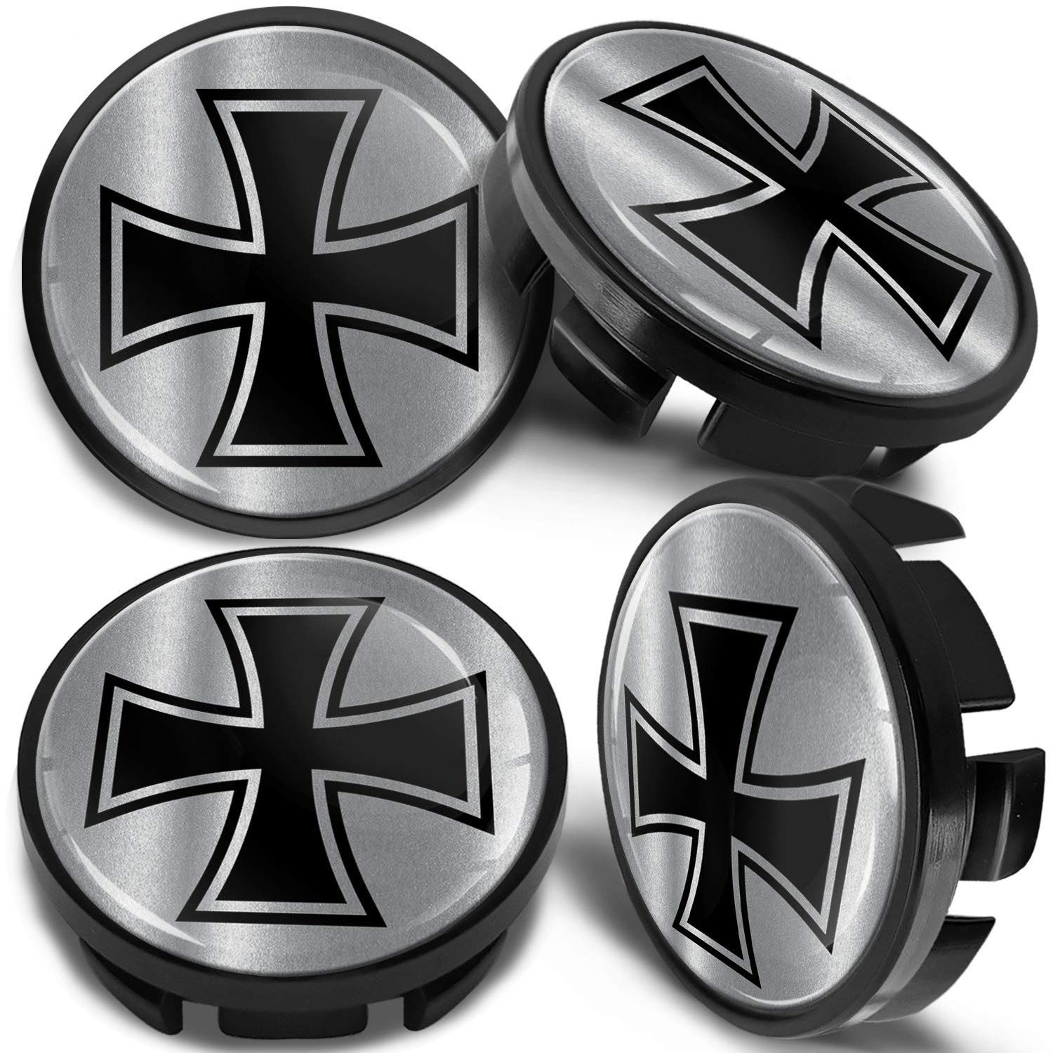 SkinoEu 4 x 65mm Wheel Centre Alloy Hub Center Caps Compatible with VW 3B7 601 171 / 6U7 601 171 Hubcaps Silver Black CVZ 9