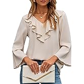 Dokotoo Womens Dressy Casual Blouses 3/4 Sleeve Spring Tops 2026 Ruffle V Neck Business Shirts