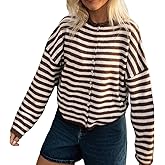 Muineobuka Womens Striped Cardigan Sweater Casual Crew Neck Open Front Button Down Long Sleeve Knit Sweaters Fall Outerwear