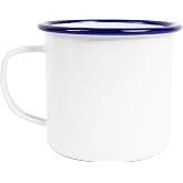 Crow Canyon Home Enamelware Mug, 16 ounce, Vintage White/Blue (Set of 4)