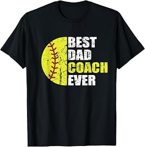 Best Softball Dad Coach Ever Retro Father Softball Coach Dad T-Shirt