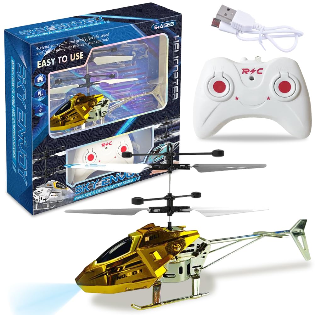 HATFRYF Remote Control Helicopter, RC Flying Toy, Altitude RC Helicopters, One Key Take Off/Landing, Easy to Fly Indoor/Outdoor RC Helicopter, Gifts Toys for Beginners 8+ Accessory (Yellow)