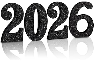 TONIFUL 4 Inch 2026 Black Glitter Table Centerpiece Sign 2026 Number Word Sign,2026 Wooden Numbers Block for New Year Eve,Graduation,Chrismas,Anniversary Party Supplies