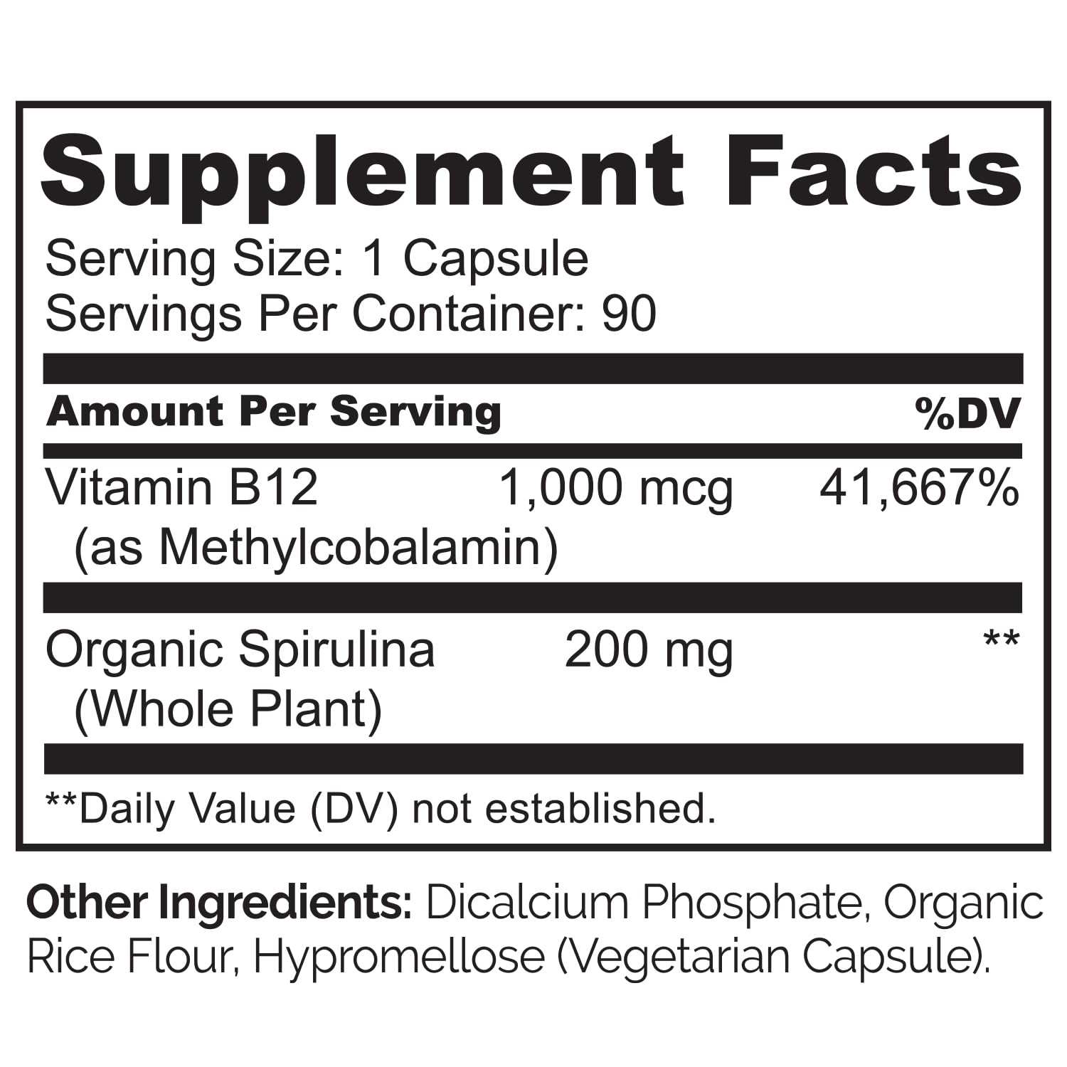 NATURELO Vegan B12 - Methyl B12 with Organic Spirulina - High Potency Vitamin B12 1000 mcg Methylcobalamin - Supports Healthy Mood, Energy, Heart & Eye Health - 90 Capsules