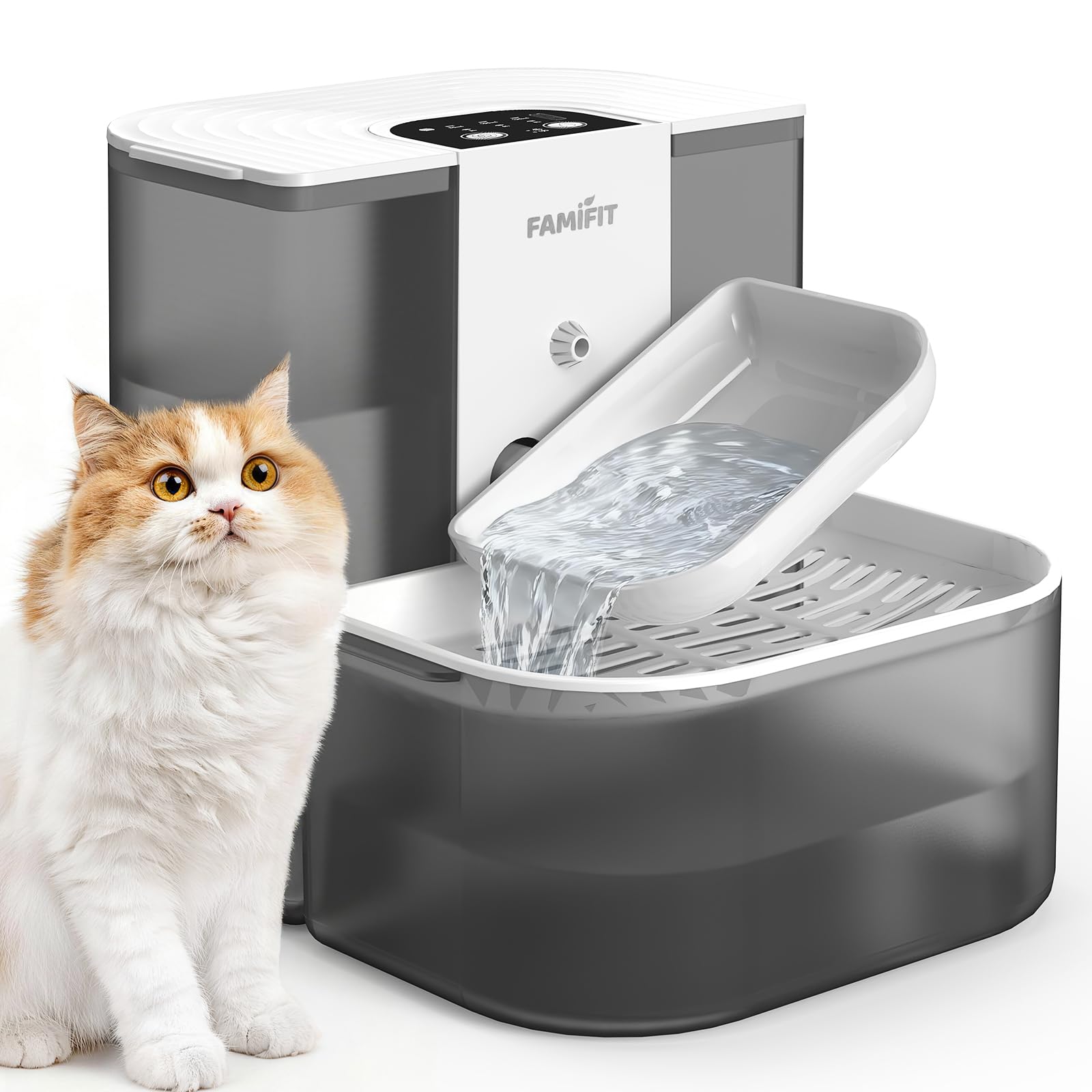 Photo 1 of [New Upgrade] Famifit 4.5L+2L Automatic Cat Water Fountain (Non-Heated), 2000mAh Battery, Timed 3/6/9H & 80/100/120ml Control, Clean Water System, No Filter, Ceramic Bowl, Ultra Quiet