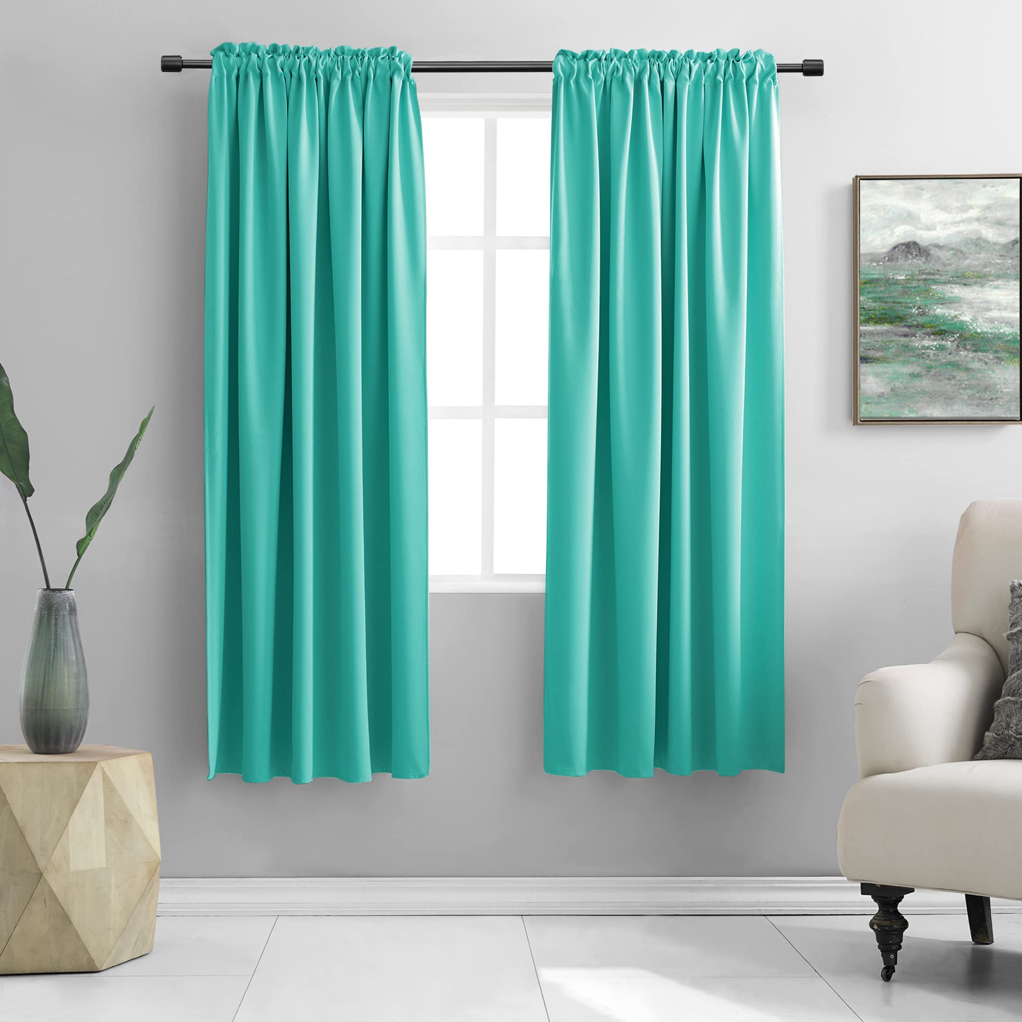 DONREN Turquoise Blackout Curtains - Room Darkening Thermal Insulated Living Room Window Curtain Panels Drapes (52 x 63 Inches Long,Set of 2)