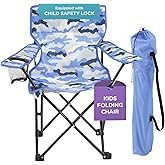 Emily Rose Kids Folding Beach Camp Chair with Safety Lock - Camping Travel Chair for Boys Girls Toddlers Ages 2-7 with Cup Holder & Carry Case (Blue Camo) Indoor Outdoor Lightweight USA Brand