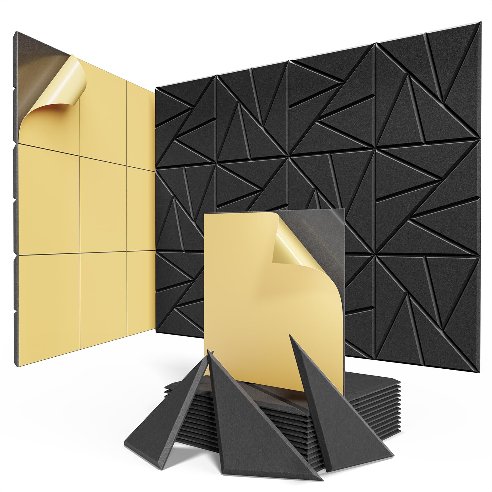 Photo 1 of  Acoustic Panels with Self-Adhesive, 12"X 12"X 0.4"Sound Proof Foam Panels, Sound Panels High Density, Soundproof Wall Panels for Home Studio Office-Black