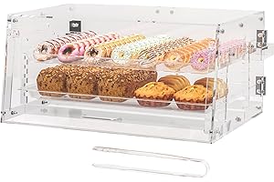 NLShan Removable 2 Tray Commercial Countertop Bakery Display Case, Acrylic Pastry Display Case with Front & Rear Doors, Plastic Shelf Bakery Display Cabinet Serving for Bread,Cake, 22.3" x 15.7" x 16"