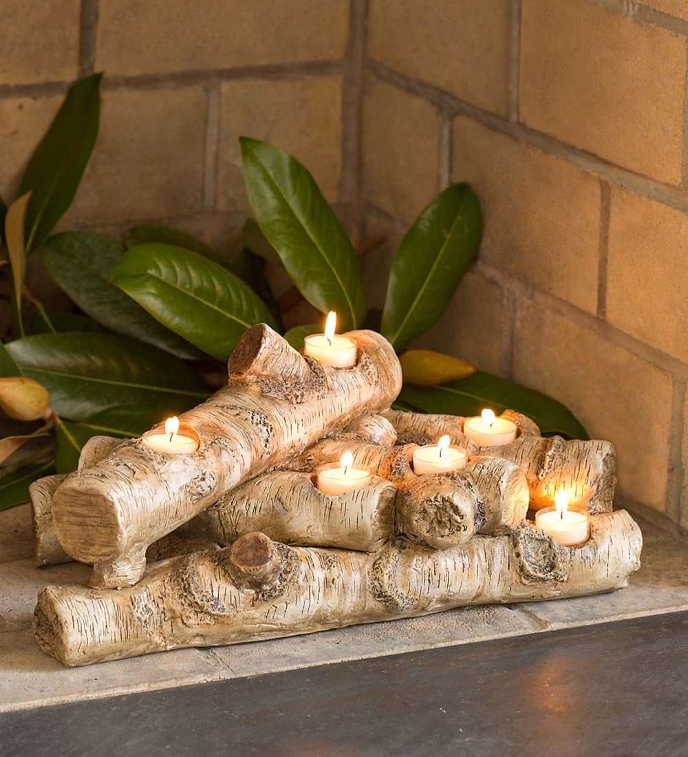Logs Hearth Candle Holder, in Birch