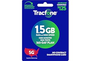 MAITER TracFone (Smartphone Only) Airtime Prepaid Service Card - Mail Delivery - 1.5GB Data / 1500 Minutes / 1500 Texts (1500 Minutes / 1500 Texts / 1.5GB Data, 365 Days)