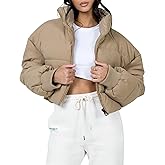 Gihuo Women's Winter Puffer Jacket Cropped Lightweight Zip Up Padded Coat Oversized Stand Collar Short Quilted Jackets