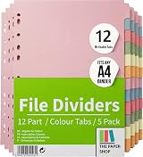 The Paper Shop A4 File Dividers 12 Part 5 Pack Writeable Index Tabs