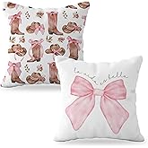 YeiHe Coquette Pink Bow Cowgirl Boots Pillow Covers 18x18, Preppy Cowgirl Room Decor, Pink Girly Bedroom Decor, Coquette Stuff, Set of 2