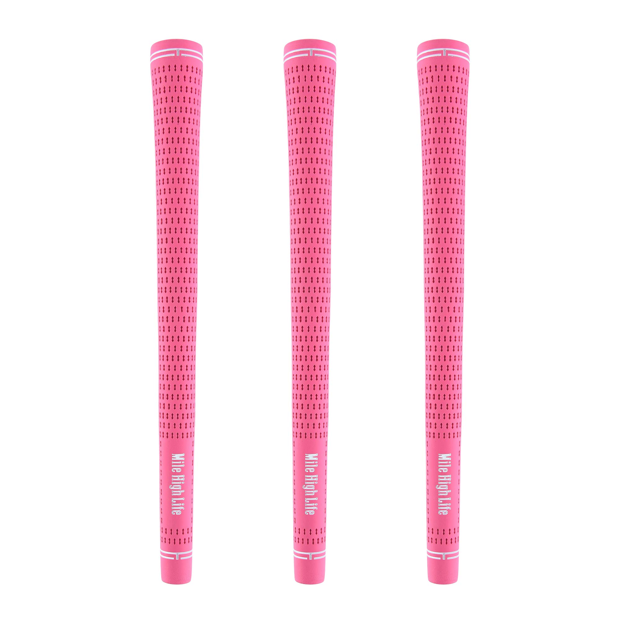 Mile High Life Golf Grips | Standard Golf Club Grips | 3 Pack or 13 Pack Golf Grips Bundle | Entry Level Rubber Golf Grip for Men, Women, Juniors(3 Pack Pink)
