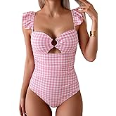 Eomenie Women's One Piece Swimsuit Tummy Control Bathing Suit Ruffle Cutout Slimming Swimwear