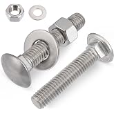 VGBUY 5/16-18 x 2" Carriage Bolts Screws 12 Sets, 304 Stainless Steel 18-8, Round Head Square Neck, Carriage Bolts and Nuts Kit, with Flat Washers