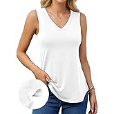 V FOR CITY Women's Long Tank Tops with Built in Bra Fall V Neck Tunic Top Loose Fit Sleeveless Shirt Side Split