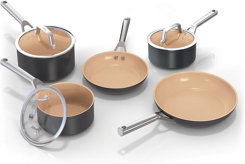 Ninja Extended Life Ceramic 5-Piece Cookware Set Terracotta Grey 20 & 24cm Pans