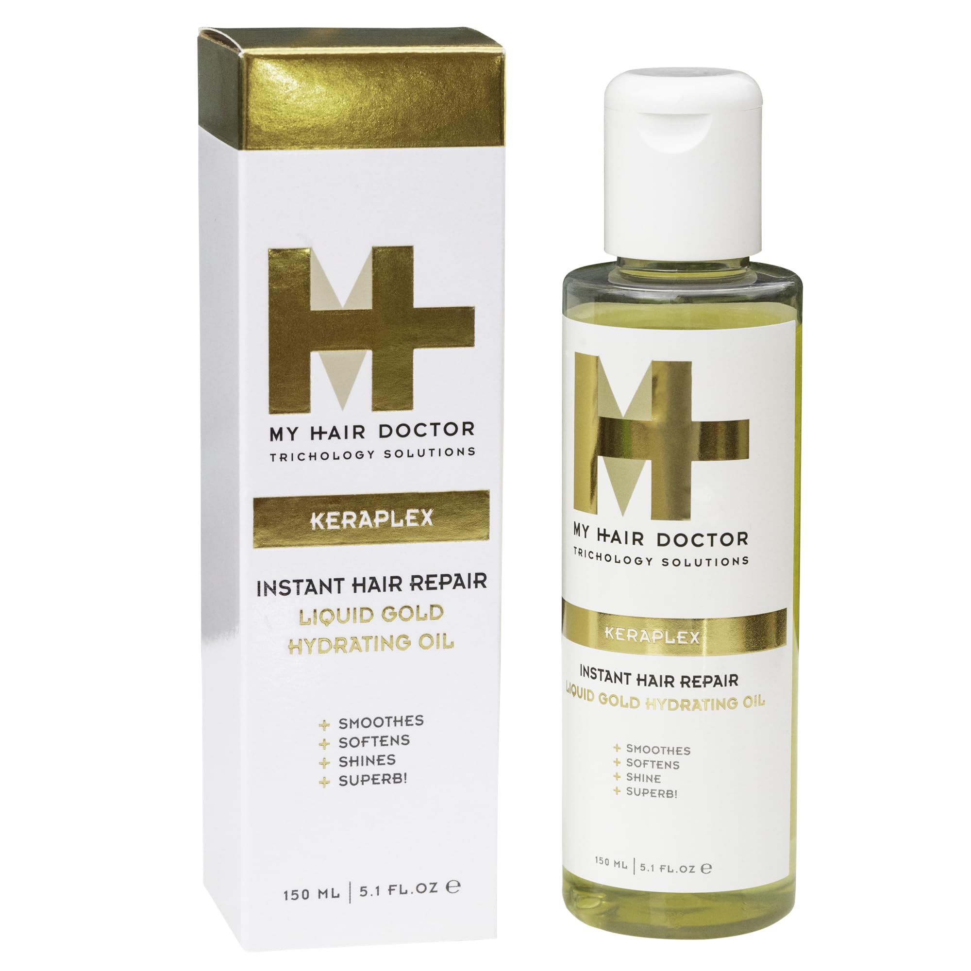 MHD Keraplex Liquid Gold Keratin Hair Oil | Hydrating 150ml Hair Serum Hair Oil for Dry Damaged Hair | Serum with Keratin, Castor Oil and Black Oats | Vegan Friendly