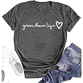 Grandma Shirt Women Casual Grandma Life Heart Printed T-Shirt Funny Tee Shirt for Grandma