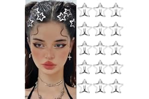SAOROPEB Star Hair Clips 2000s Y2K Snap Hair Barrettes Non Slip Star Hair Accessories Silver Metal Hair Clips for Girls Women -15 PCS 1.57"