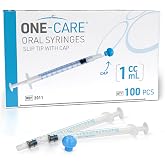 ONE-CARE Oral Syringe, 1 mL, Slip Tip, with Cap, 100 Count | Precise Dosing Graduation, Individually Wrapped, Food-Grade Plastic, For Infant, Adult &amp; Pet Use