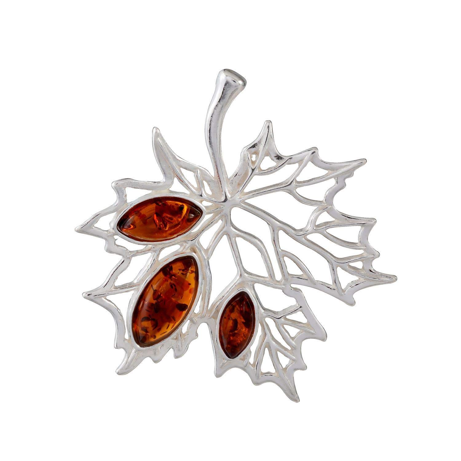 HolidayGiftShops Sterling Silver and Baltic Honey Amber Pendant Maple Leaf