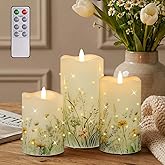 Flameless Candles, Battery Operated Floral Candles With Remote, Decorations | Fiber Optic Flameless Pillar Candles Set Of 3 F