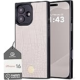 Cocomii Retangle Case for iPhone 16, Compatible with MagSafe, Ivory Crocodile Leather