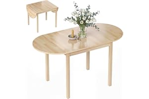 HOMCOM 55" Solid Wood Kitchen Table for 4-6 People, Oval Drop Leaf Tables for Small Spaces, Folding Dining Table, Natural